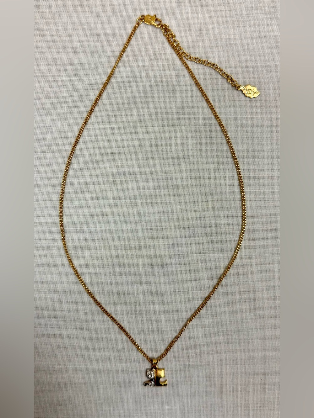 COURREGES Paris Vintage Y2K Luxury Everyday Two-Tone Rhinestone Logo Necklace - Picture 3 of 10